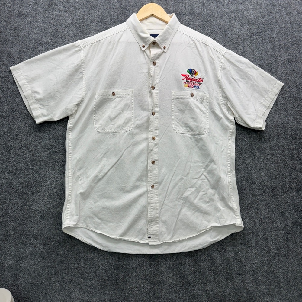 Swingster Raybestos NASCAR Button Shirt Mens Large White SS Casual Racing